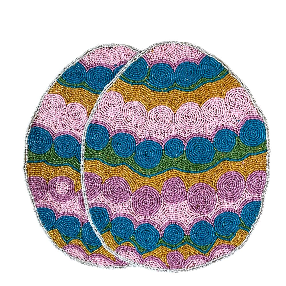 Tiramisu Easter Egg Beaded Placemats 15in Pop of Color Set of 2 New